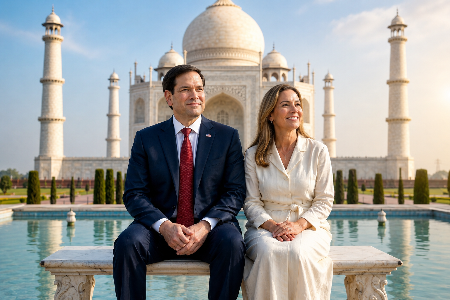 US Foreign Minister Marco Rubio and his wife Janet Rubio visiting the Taj Mahal in Agra