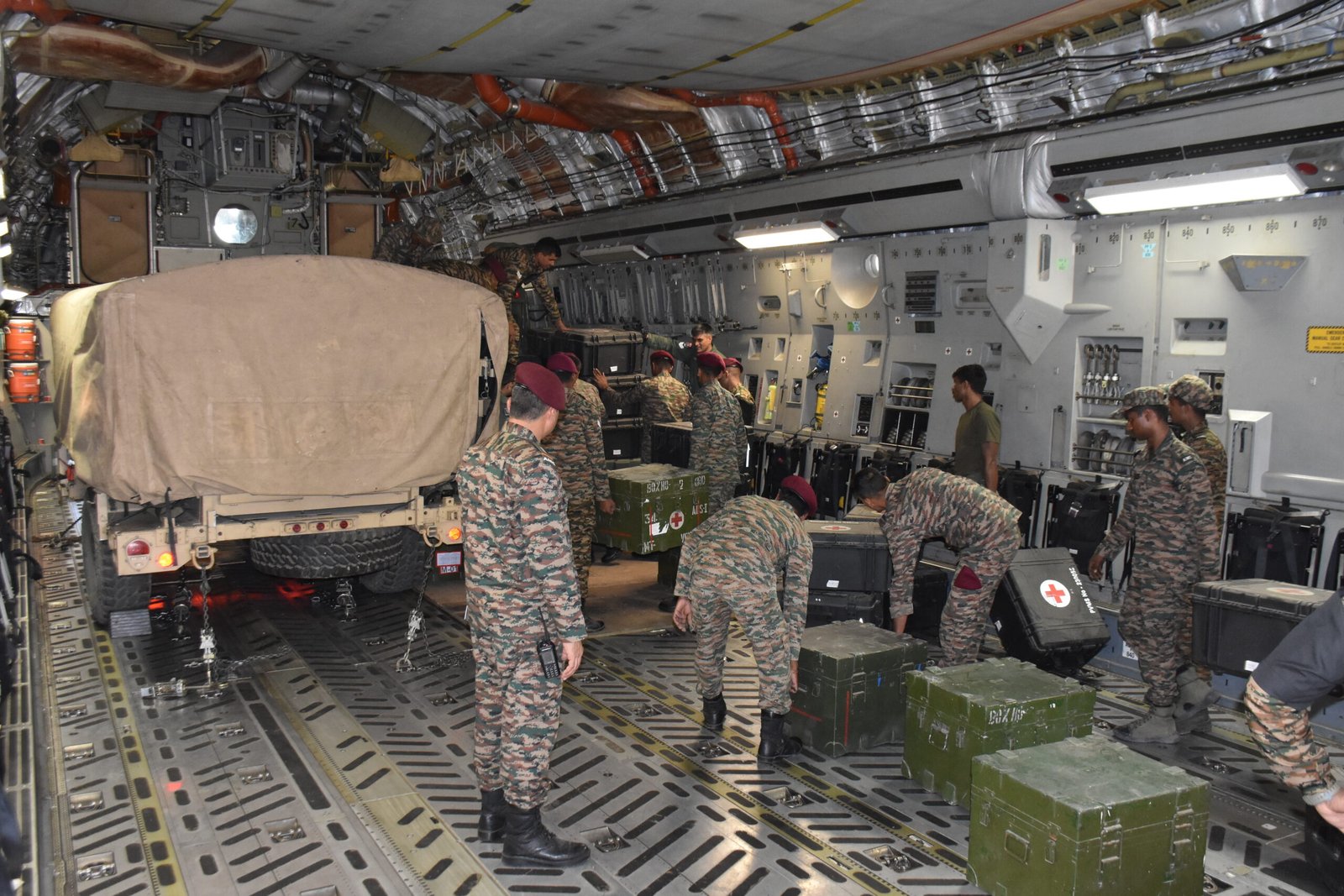 Indian Air Force aircraft carrying medical supplies and humanitarian relief materials for earthquake-hit Venezuela under Operation Amistad.